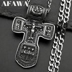 Jesus Crucifix Cross Orthodox Necklace for Women Men Stainless Steel Christian Believer Chain Necklace Vintage Charm