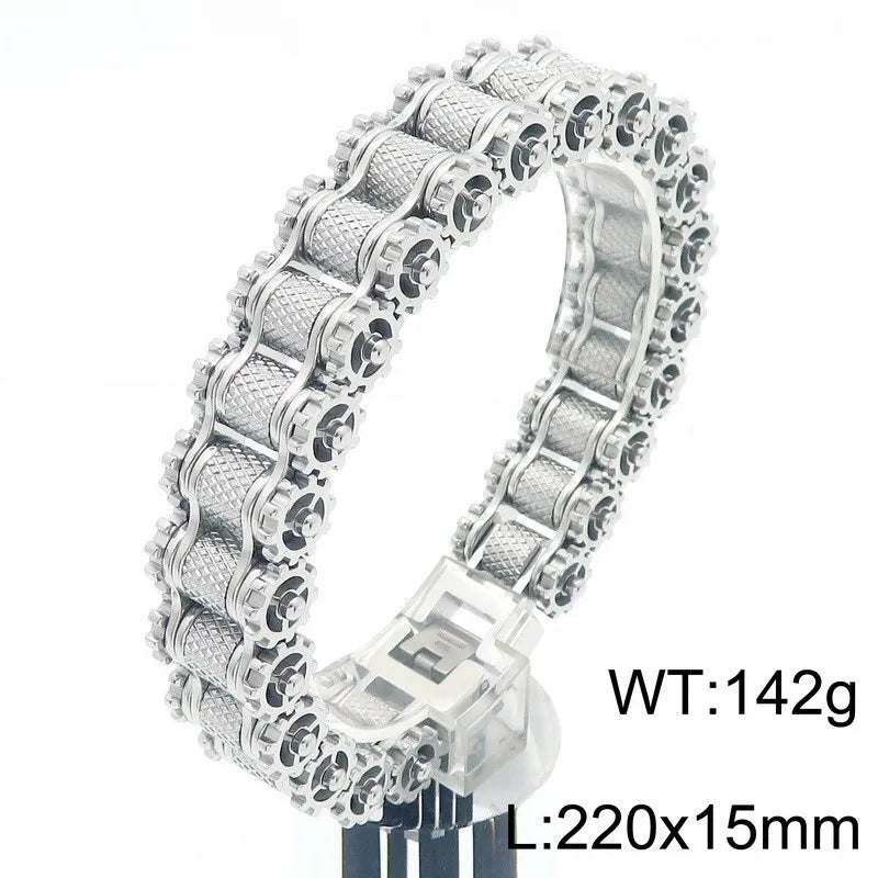 Retro Heavy Brush Stainless Steel Motorcycle Chain Bracelet 11/13MM Wide Mens Women Bike Biker Bracelets Hip-Hop Jewelry 19-23cm