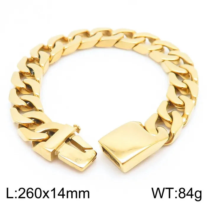 Gold Cuban Curb Link Chain Bangle Bracelet — Stainless Steel