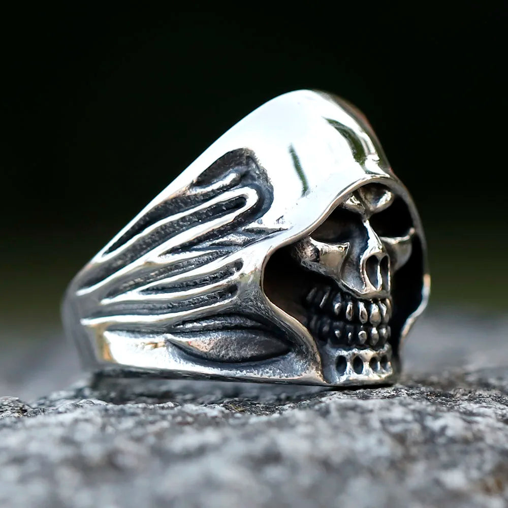 2022 NEW Men's 316L stainless steel ring punk death skull Ring For Men fashion for teen hip hop Halloween Jewelry free
