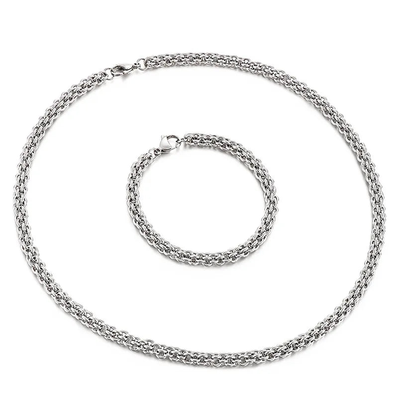 Cable Link Chain Bracelet Necklace Set 7mm — Stainless Steel