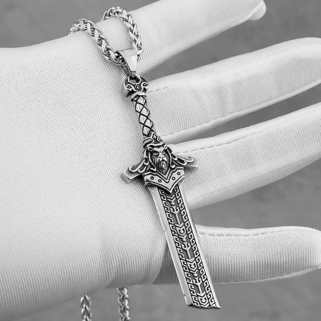 Vikings Warrior Odin Sword Necklace Stainless Steel Men's Fashion Amulet Pendant Vintage Punk Charm Nordic Jewelry