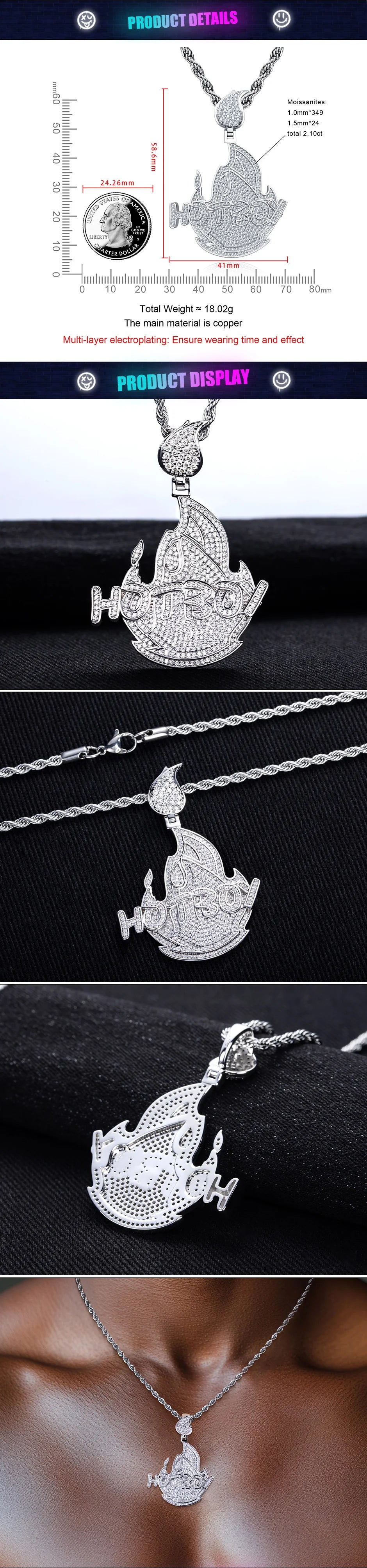 Iced Out Flame Pendant — 14K Gold