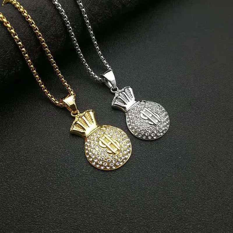 Hip hop Handmade rhinestone Pendants Stainless steel For Jewelry Accessories Dollar Sign Charms Silver gold color