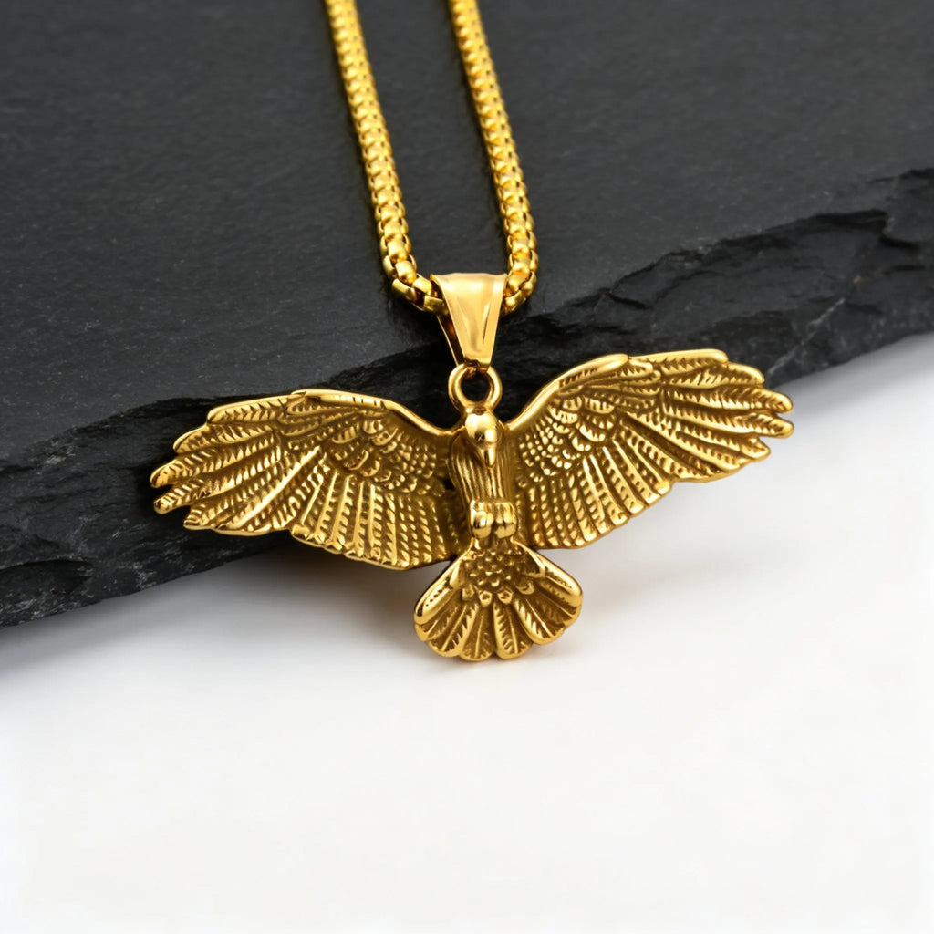 Punk Eagle Necklace for Men,Gold Silver Color Stainless Steel Eagle Pendant Necklace,Birthday Hip Hop Jewelry Gift