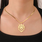 Crown Lion King Snake Chain Pendant — Stainless Steel