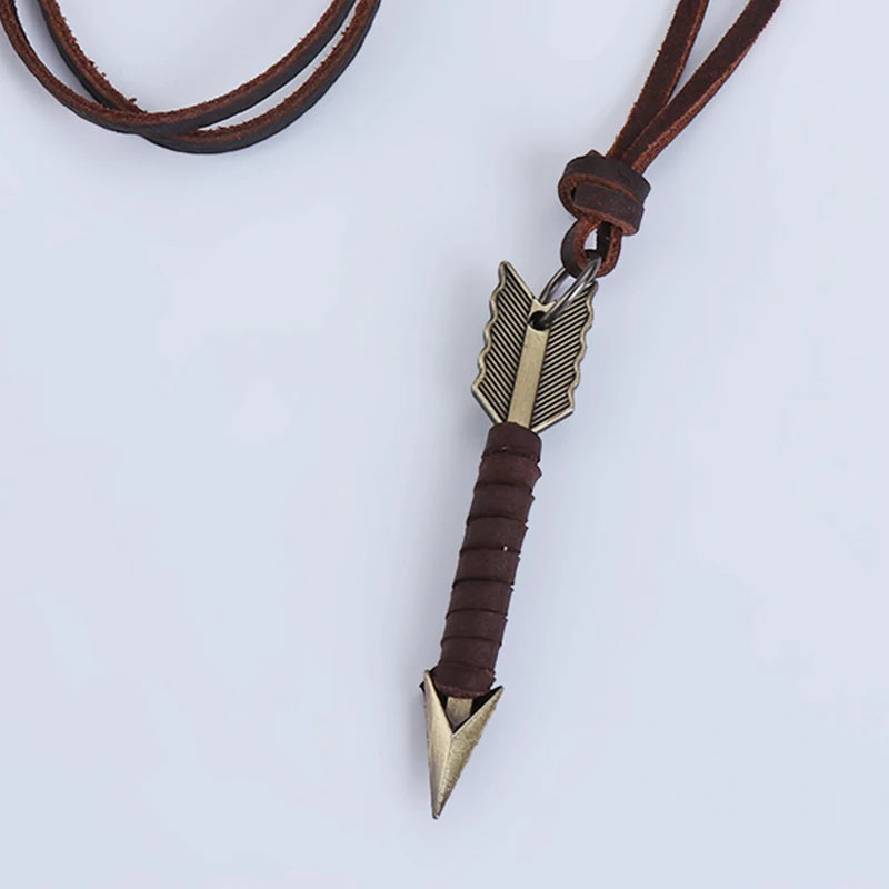 Man Handmade Vintage Leather Arrow Pendant Necklace Rope Body Choker Chain Necklaces Men&Women Punk Jewlery Accessories