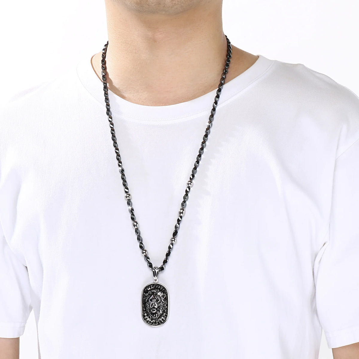 Retro Lion Head Dog Tag Necklace — Stainless Steel