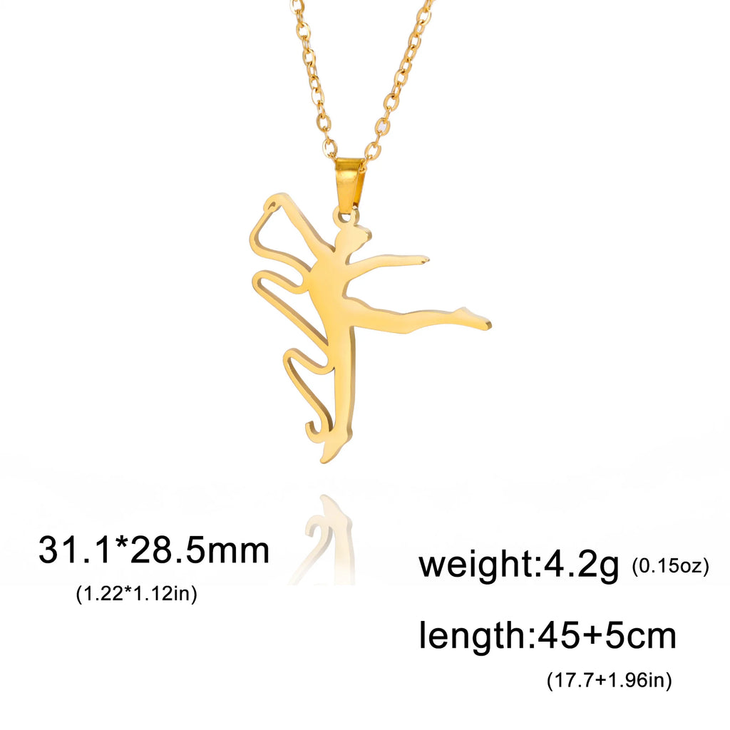 Unift Stainless Steel Sport Women Necklace Runner Rhythmic Gymnastics  Silhouette Pendant Fashion Birthday Jewelry Wholesale