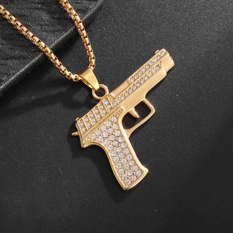 Iced Out Gun Pendant Necklace