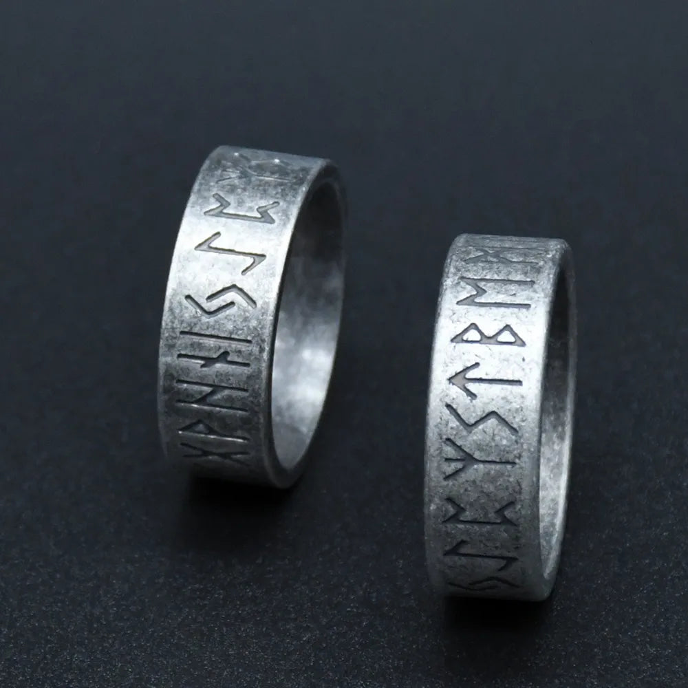 Viking Futhark Runes Vegvisir Ring for Men — Stainless Steel