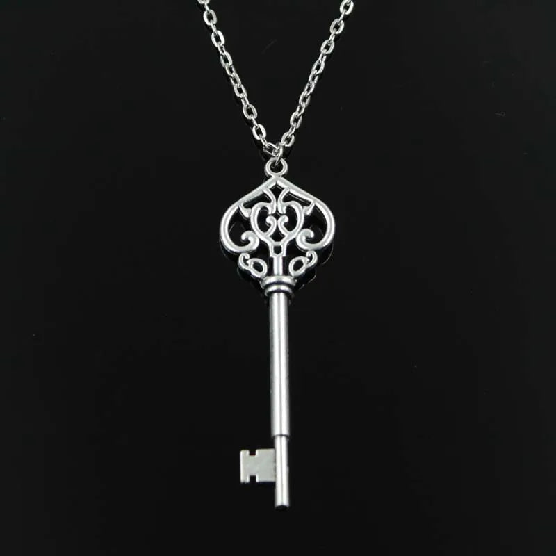 Vintage Skeleton Key 69MM Pendant Necklace Silver