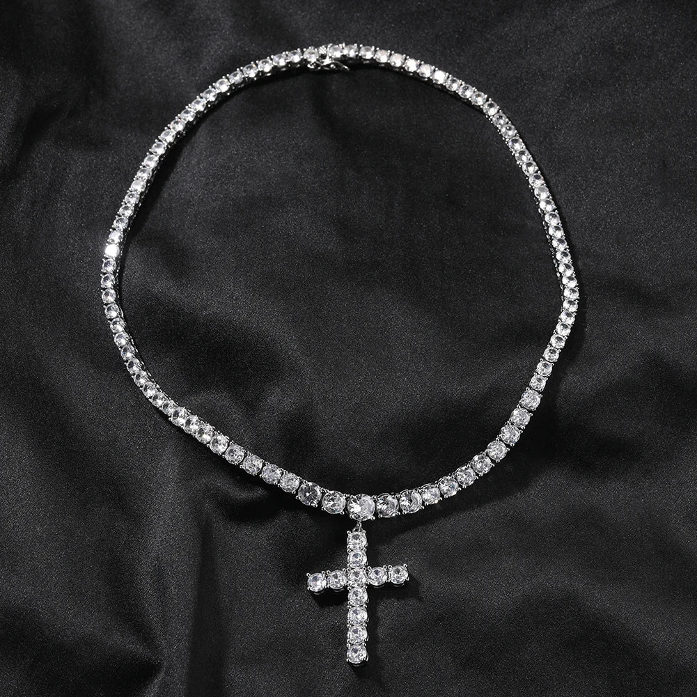 UWIN Tennis Chain With Cross Full Iced Out CZ Cubic Zircon Fashion Luxurious Choker HipHop Jewelry