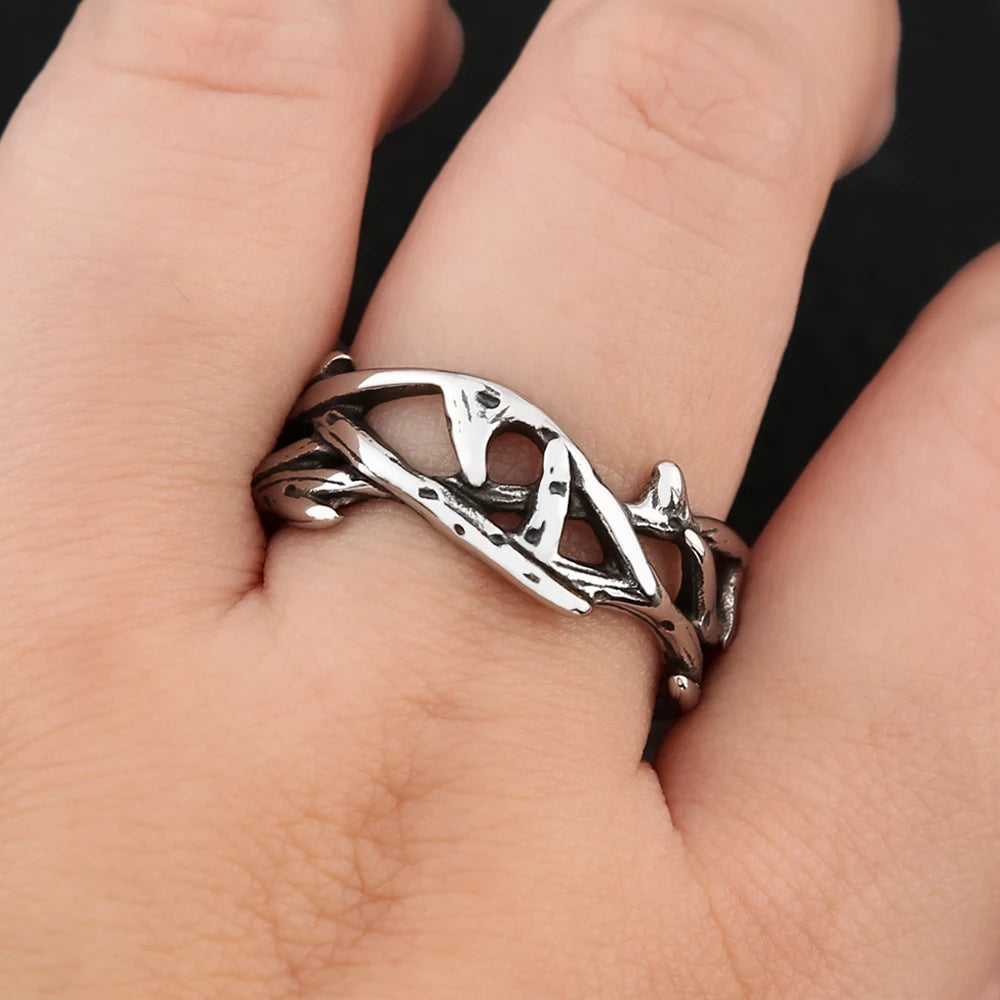 Steel Ring Vintage Punk Peace Olive Branch Biker
