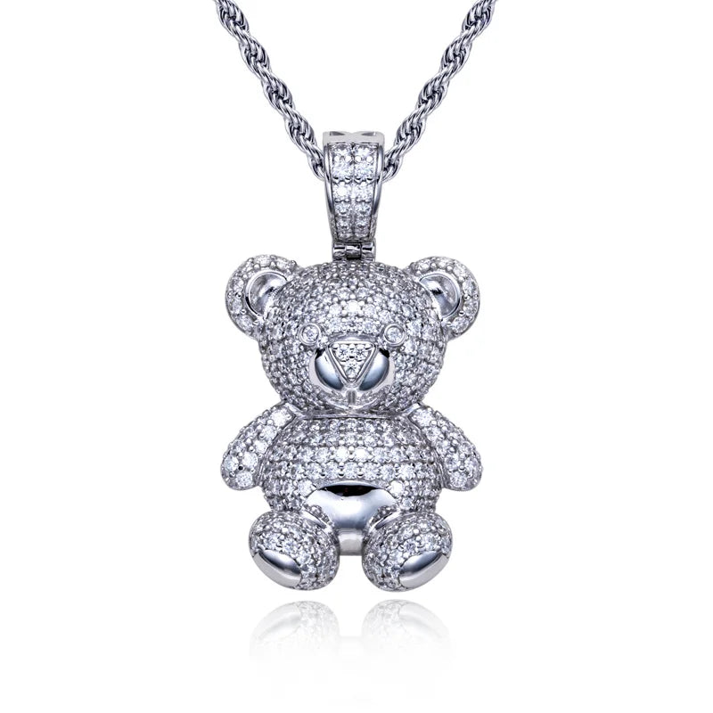 Iced Out Teddy Bear Pendant — 925 Silver