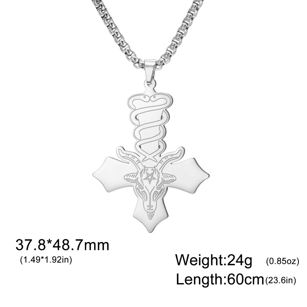 1pc Dark Occult Goat Head Pentagram Snake Baphomet Cross Necklace Mystical Symbol Pendant Jewelry