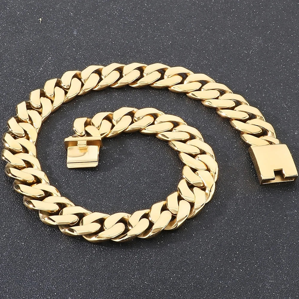 Men's 60CM Long 24MM Width Brushed Solid Stainless Steel Curb Cuban Link Chain Necklace for Men Male On Neck Jewelry