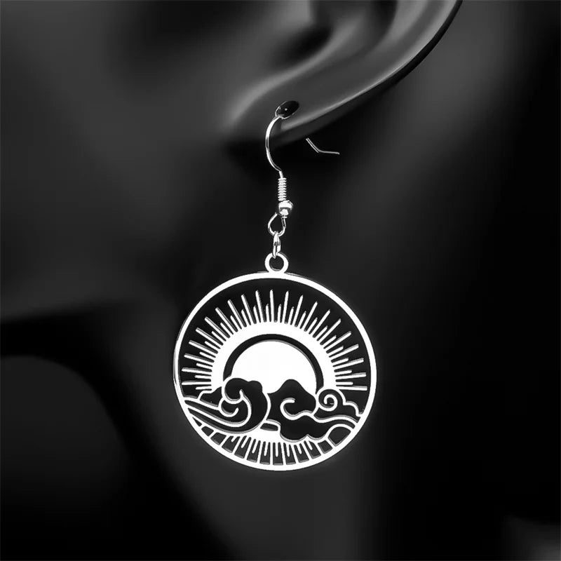 Sun Gold Earrings Ocean Wave Rise Hoop Hollow