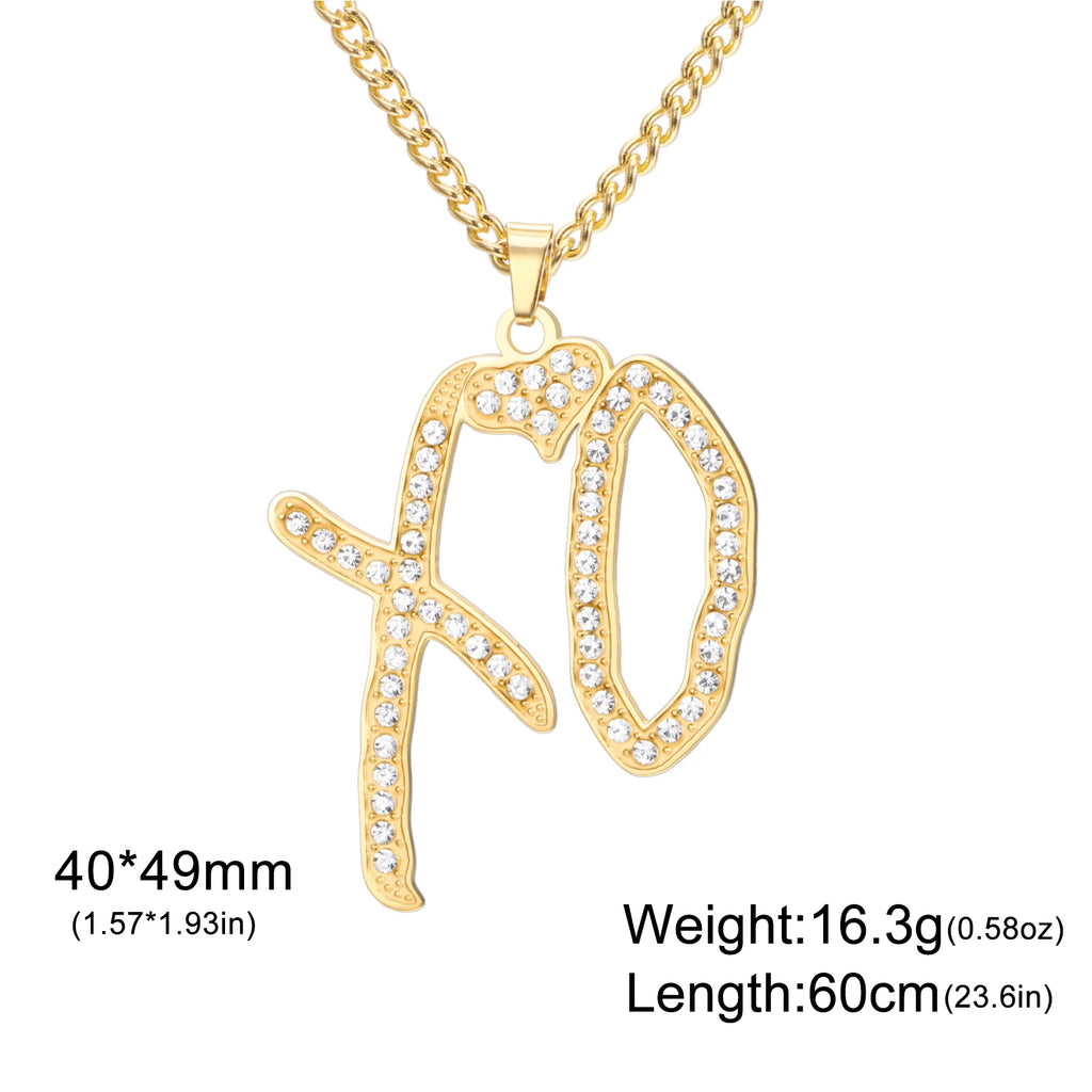 Hip Hop XO Necklace Pendant Hip Hop Rock Rapper Jewelry Necklace for Women Men