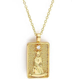 Double Sided Original Tarot Cards Necklace Tarot Moon Cigano Divination Zircon Necklace Wheel of Fortune Star Death