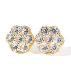 Hip Hop Claw Setting 5A+ Cubic Zirconia Bling Ice Out Stud Earring Male Flower CZ Earrings for Men Rapper Jewelry Gold