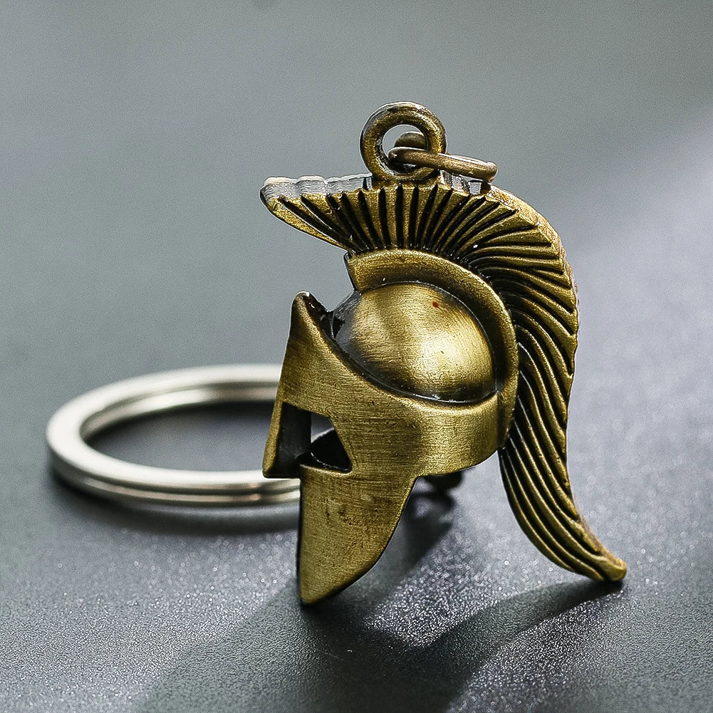 Retro Bronze Spartan Warriors Hero Helmet Macedonia Zinc Alloy Pendant Key Chains Souvenir Crafts Wallet Backpack Dangle Jewelry