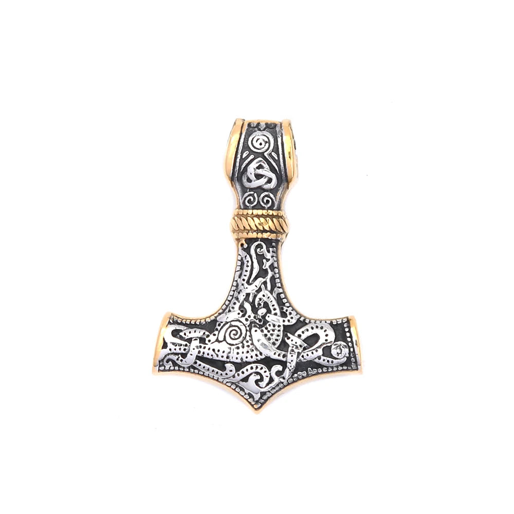 Vintage Stainless Steel Viking Thor's Hammer Pendant Necklace For Men Nordic Celtic Knot Necklace Fashion Jewelry Gift