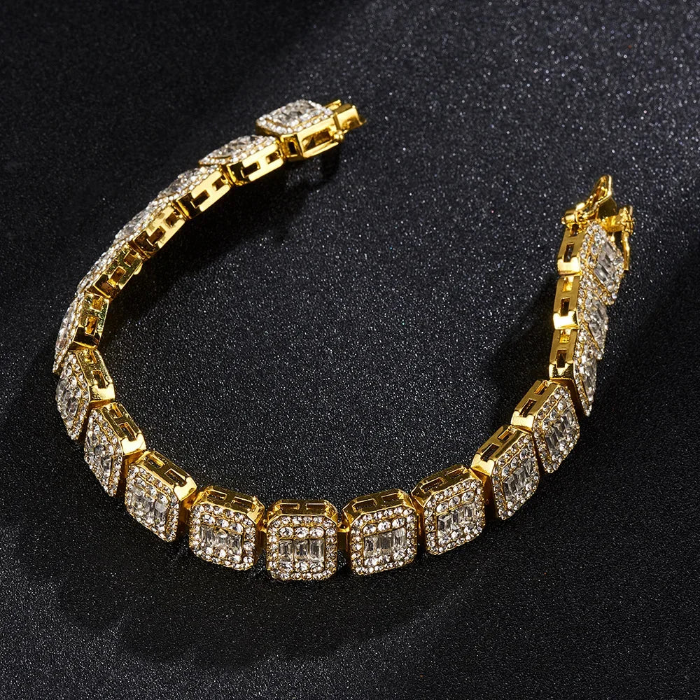 Iced Out Square Cluster Tennis Chain Bracelet 12mm — Two-Tone