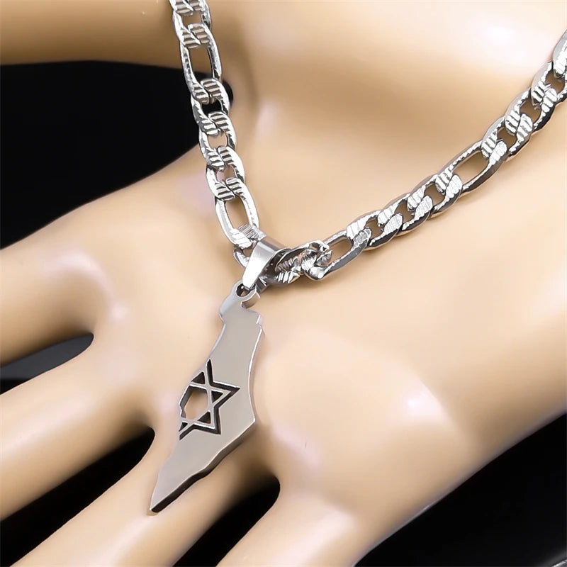 Israel Star of David Map Necklace — Stainless Steel