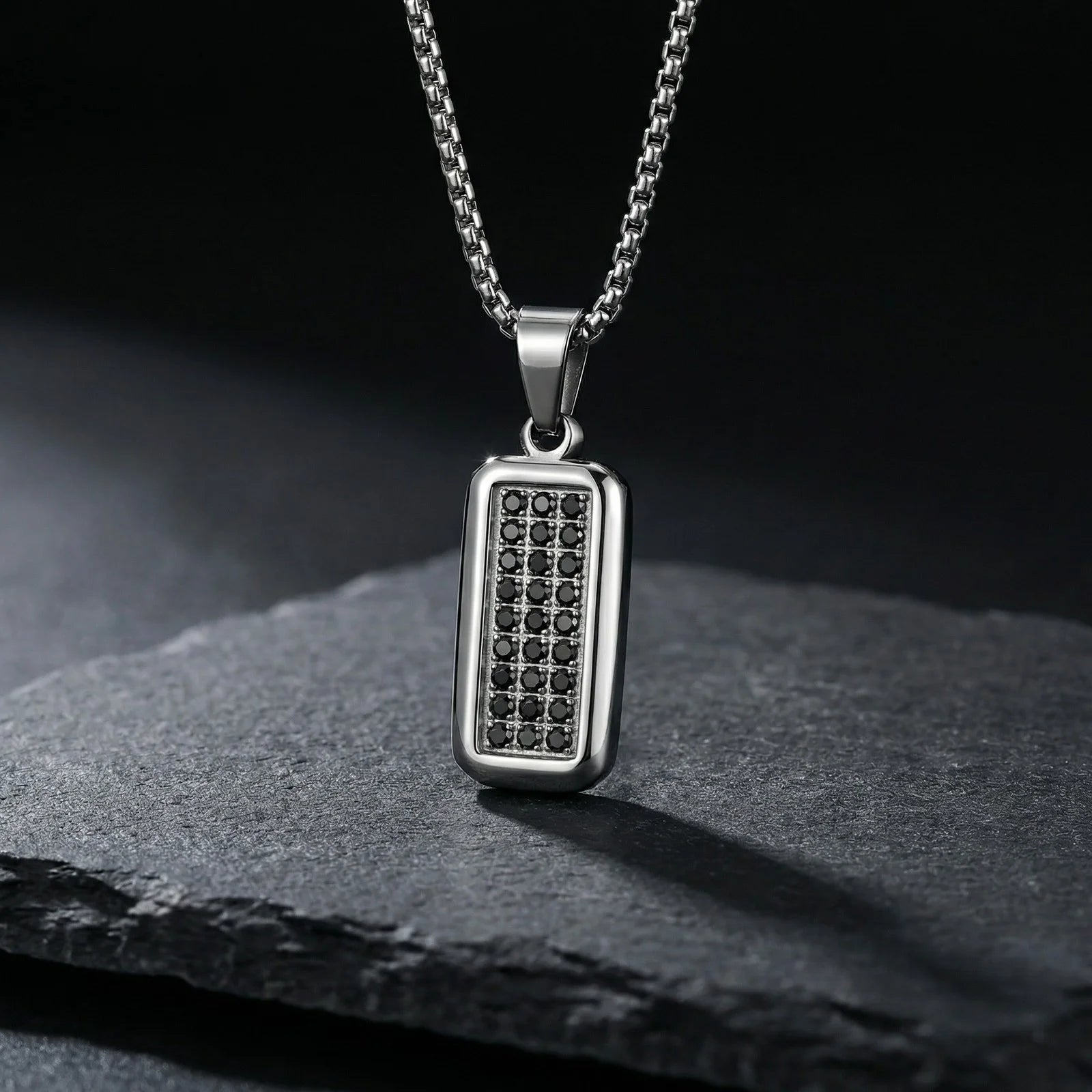 Square Geometric Pendant Necklace — Stainless Steel