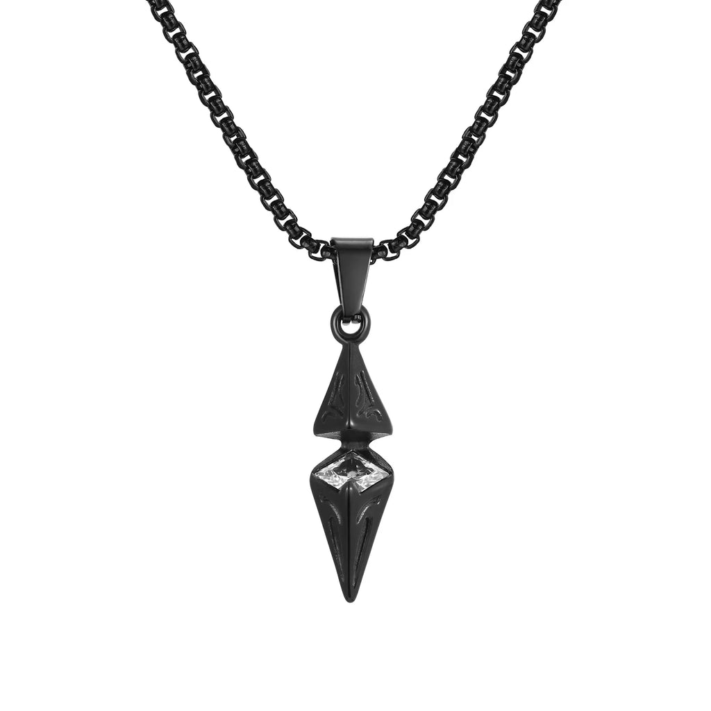 Blue Stone Geometric Pendant Necklace — Stainless Steel