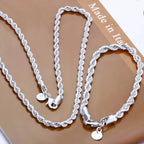Silver-Tone Rope Chain Necklace Bracelet Set, 4mm