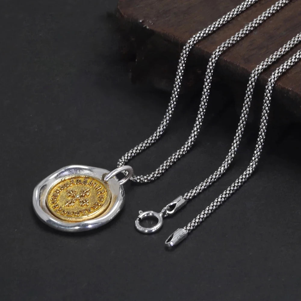 Real Pure 925 Sterling Silver Vajra Pestle Pendant Necklace for Men and Women Round Shape Gold Vermeil Amulet Jewelry