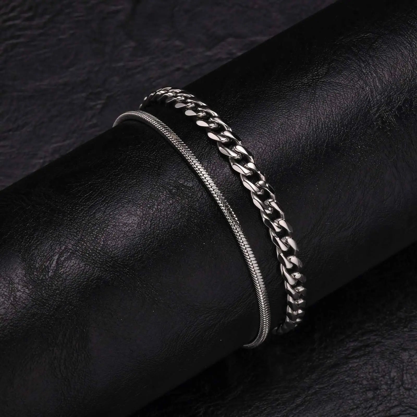 Cuban Stacked Chain Bracelet Set — Stainless Steel