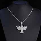 Cross Angel Wings Pendant Necklace Iced Out