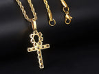 Gold Iced Out Cross Ankh Pendant Necklace