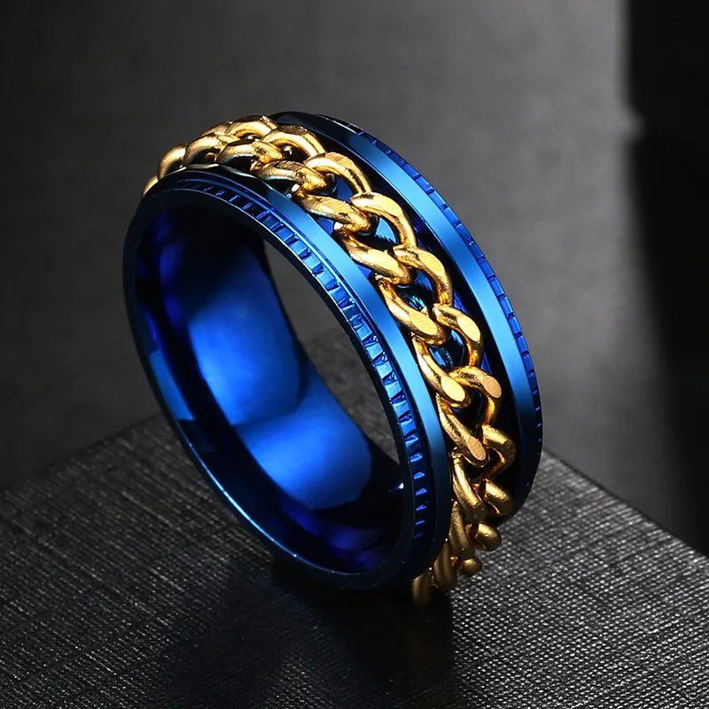 Anxiety Fidget Rings For Men Spining Titanium Stainless Steel Colorfully Spinner Rotatable Chain Jewelry Rotating Rings