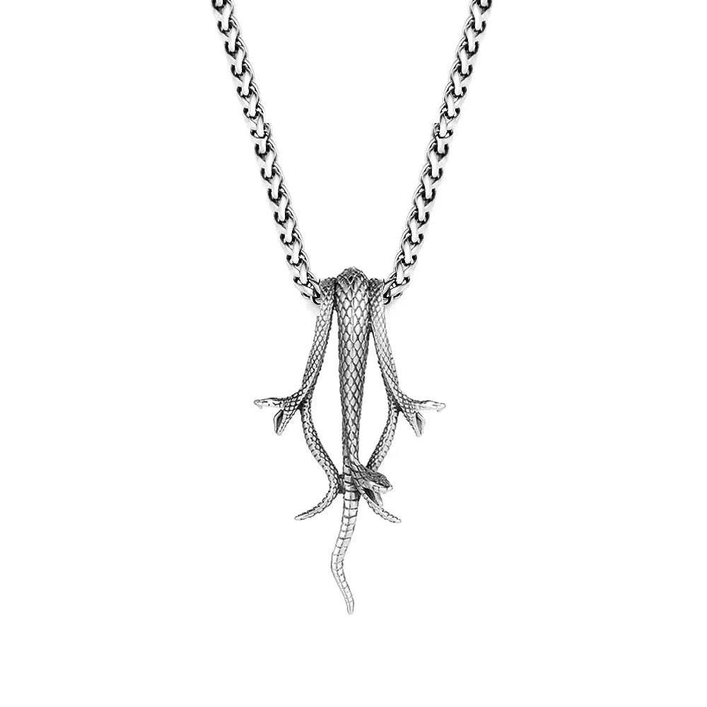 Retro Gothic Three Headed Long Snake Pendant Necklace Stainless Steel Punk Biker Snake Necklace For Men Women Fashion Jewelry