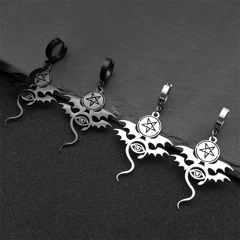 Star Bat Silver Earrings Gothic David Evil Eye