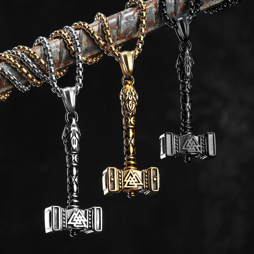 Viking Thor's Hammer Men Necklaces Stainless Steel Pendant Chain Women Punk Fashion Jewelry New In Accessories Gifts