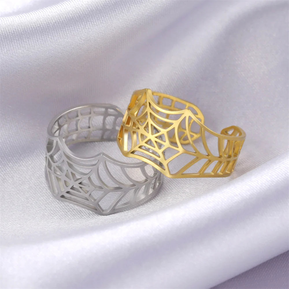 My Shape Punk Spider Ring Stainless Steel Adjustable Open Finger Rings Animal Fashion Jewelry Women Men  Teen Halloween Gift