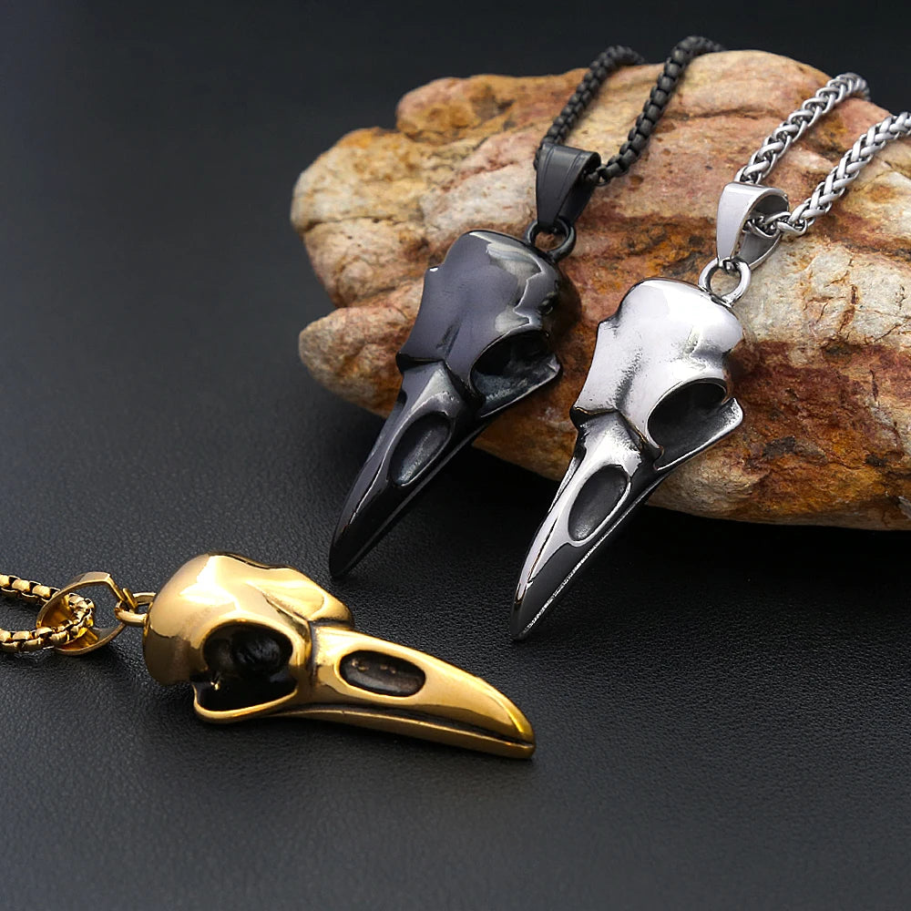 Viking Vintage Raven Skull Necklace Stainless Steel Odin Crow Pendant For Men Women Nordic Amulet Jewelry Gifts