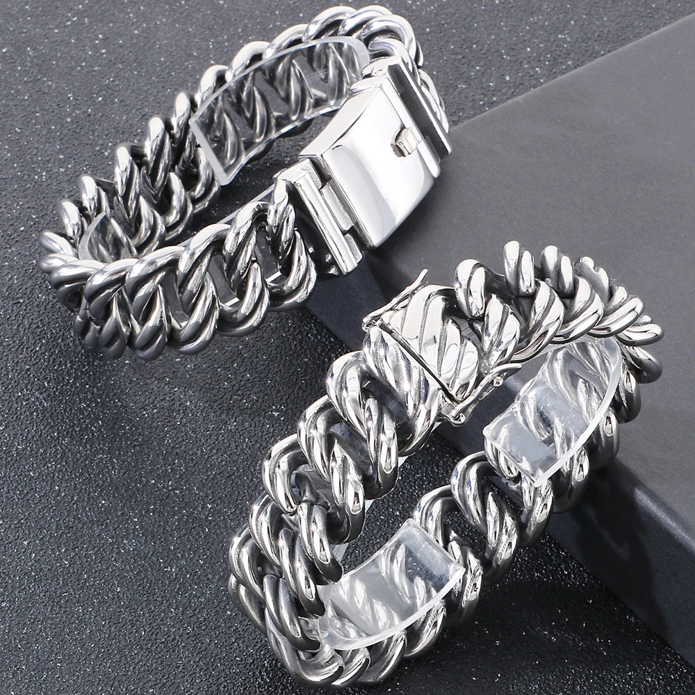 Vintage 18/22MM Width Twist Cuban Link Chain Bracelet for Man Cool Stainless Steel Bracelets Mens Male On Hand Jewelry