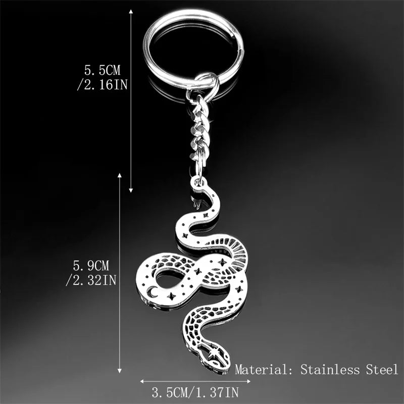 Star Key Silver Ring Witchcraft Hollow Snake Moon