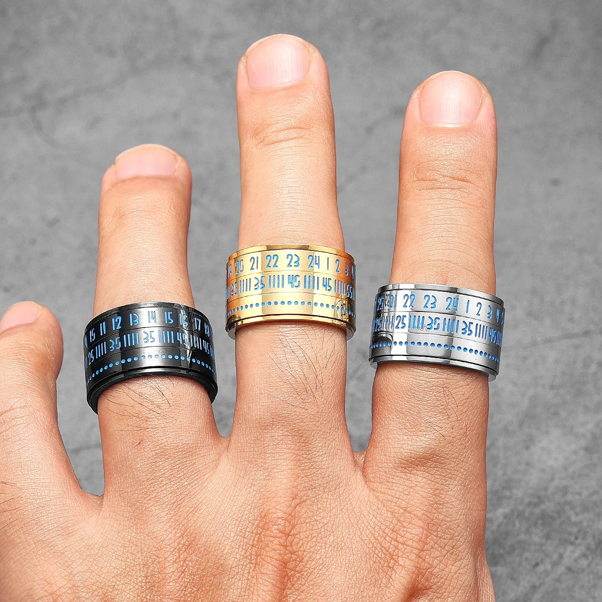 Date Spinner Ring — Stainless Steel