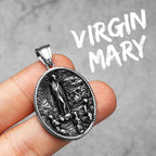 Virgin Mary Pendant Necklace Stainless Steel Vintage