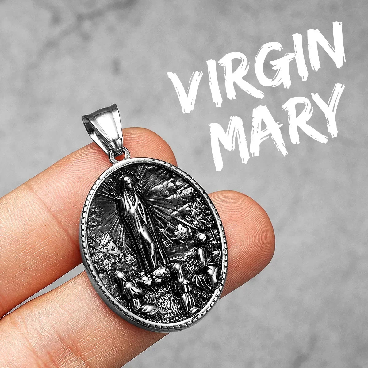 Virgin Mary Pendant Necklace Stainless Steel Vintage