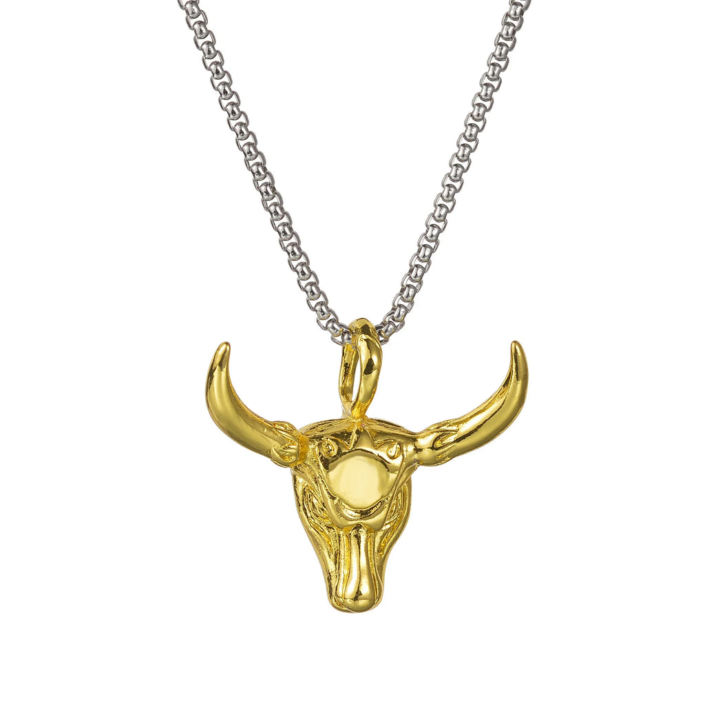Punk Bull Buffalo Skull Pendant Necklace For Cool Men Women Stainless Steel Long Chain Necklace Party Gift Hip Hop Jewelry