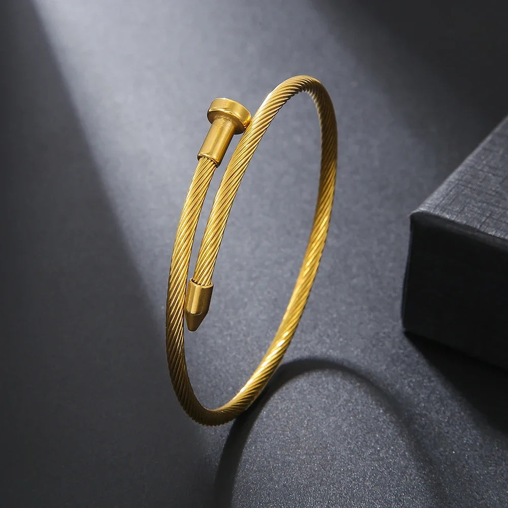 Fashion Stainless Steel Nail Bangle Bracelet for Men Women Punk Style Metal Geometric Rivet Charms Bangle Wrist Jewelry