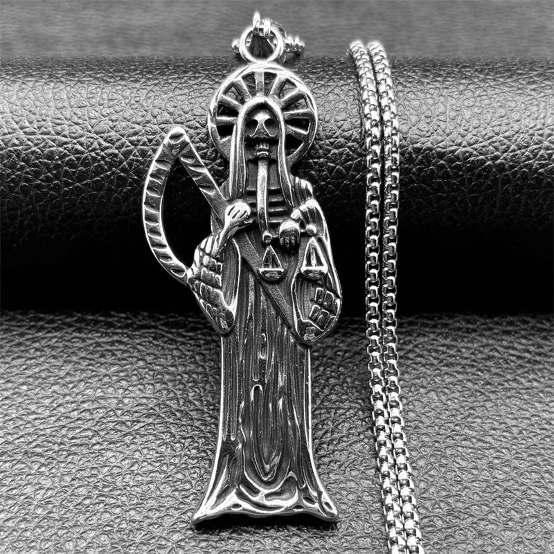 Grim Reaper Skull Pendant — Silver